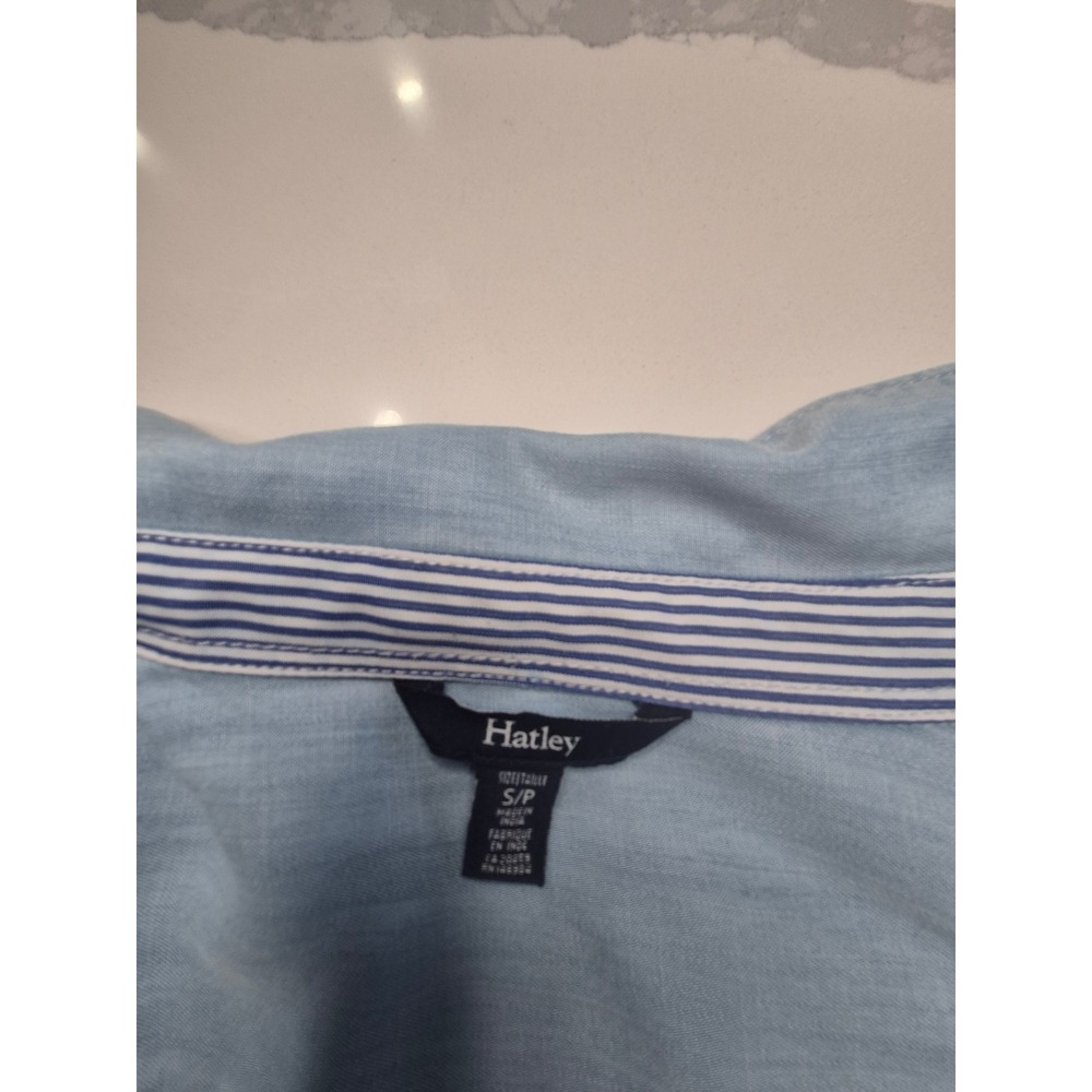 Hatley Womens Light Wash Lyocell Denim Button Down Shirt Small Blue Striped Trim - Picture 3 of 10